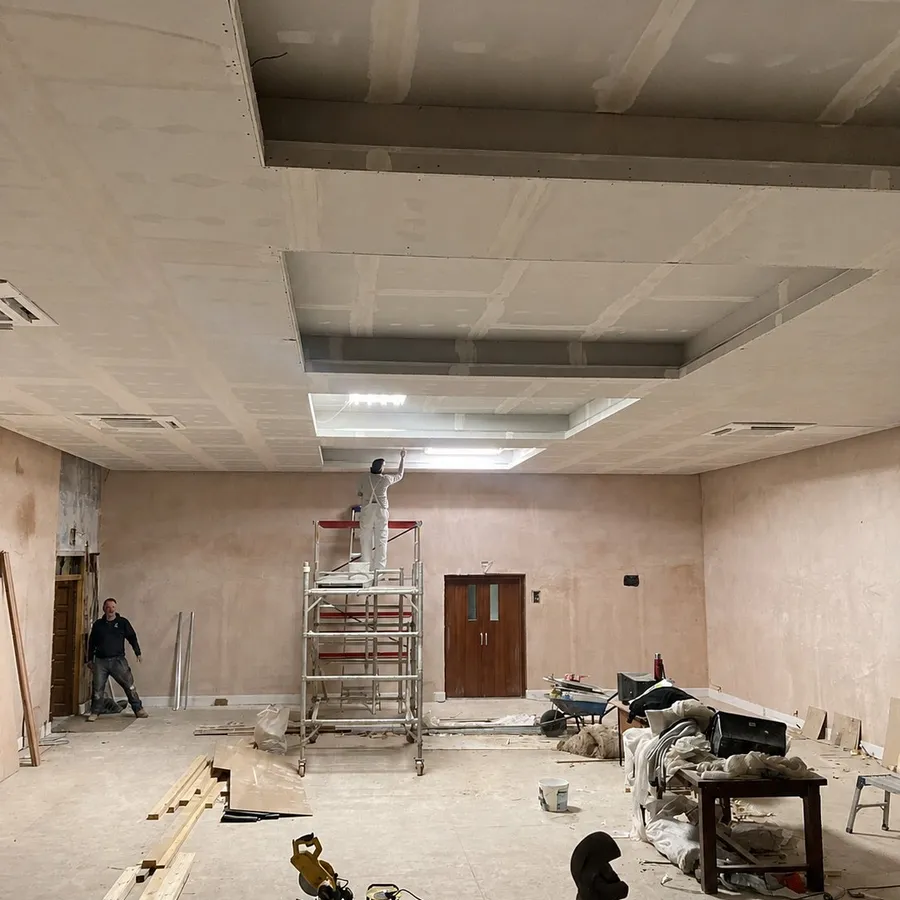 Ames taping and ceiling preparation in progress, Newington, Edinburgh