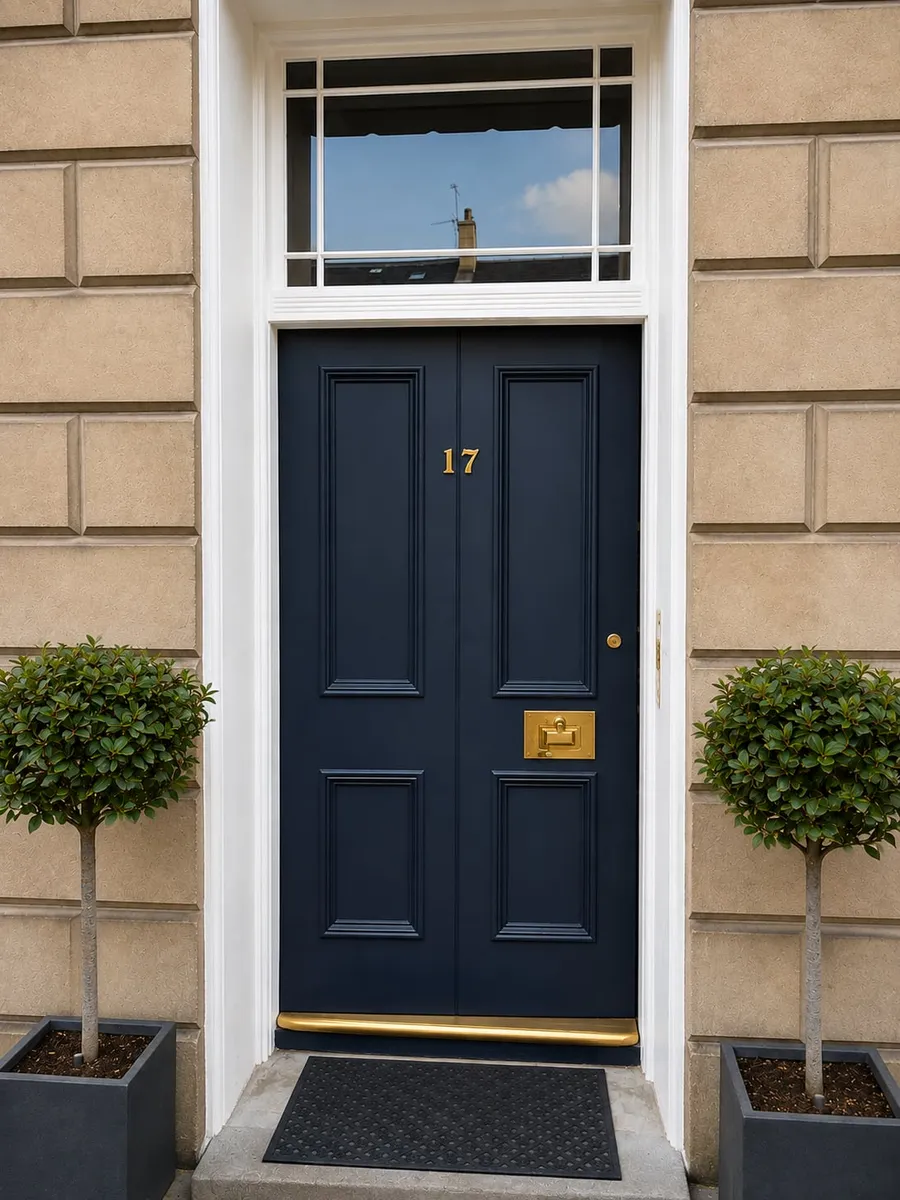Freshly painted navy front door on a Georgian townhouse, Great King Street, New Town, Edinburgh