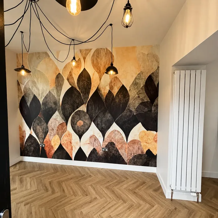 Botanical mural wallpaper feature wall hung by Bruce Clark Decoration